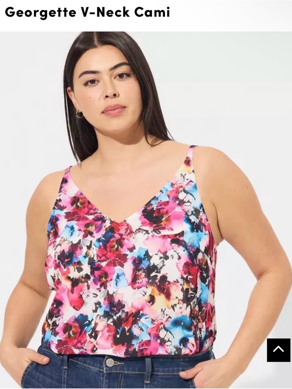torrid Pink Blue Floral V-Neck Spaghetti Strap Camisole, watercolor